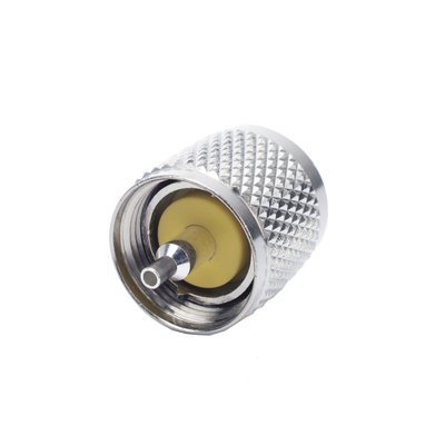 Conector UHF Macho (PL-259) de Anillo Plegable para Cable Coaxial RG-8/X, 9258, LMR-240, Níquel/ Plata/ Baquelita.