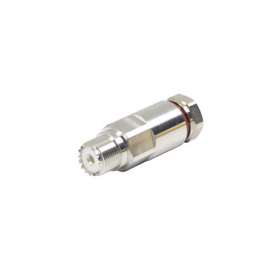 Conector UHF Hembra (SO-239) de Rosca para cable LDF4-50A, Bronce Blanco/ Plata/ Teflón. Conector UHF Hembra (SO-239) de Rosca para cable LDF4-50A, Bronce Blanco/ Plata/ Teflón.