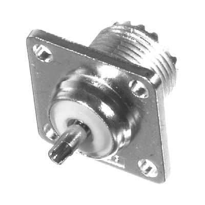 Conector UHF Hembra (SO-239) para Chasis 18 mm, Terminal Soldable, Bronce Blanco/ Oro/ Teflón.