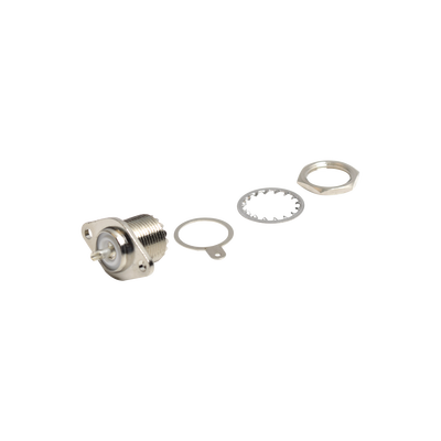 Conector UHF Hembra (SO-239-2H) para Chasis, Doble Perforación, Conductor Central Soldable, Níquel/ Plata/ PBT. Conector UHF Hembra (SO-239-2H) para Chasis, Doble Perforación, Conductor Central Soldable, Níquel/ Plata/ PBT.