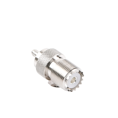 Conector UHF Hembra (SO-239) en Línea, de Anillo Plegable para Cable RG-58/U, RG-142/U, Níquel/ Plata/ Delrin. Conector UHF Hembra (SO-239) en Línea, de Anillo Plegable para Cable RG-58/U, RG-142/U, Níquel/ Plata/ Delrin.
