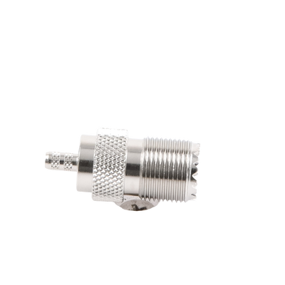 Conector UHF Hembra (SO-239) en Línea, de Anillo Plegable para Cable RG-58/U, RG-142/U, Níquel/ Plata/ Delrin. Conector UHF Hembra (SO-239) en Línea, de Anillo Plegable para Cable RG-58/U, RG-142/U, Níquel/ Plata/ Delrin.