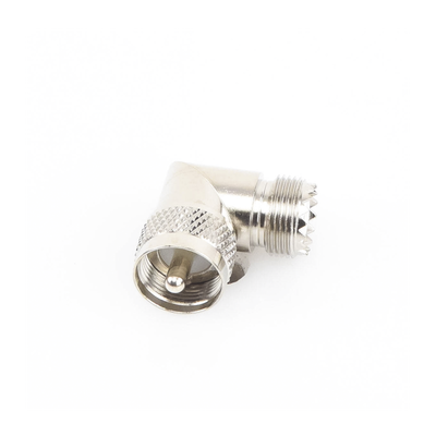 Adaptador en Ángulo Recto, de Conector UHF Macho (PL-259) a UHF Hembra (SO-239), Níquel/ Oro/ Delrin. Adaptador en Ángulo Recto, de Conector UHF Macho (PL-259) a UHF Hembra (SO-239), Níquel/ Oro/ Delrin.