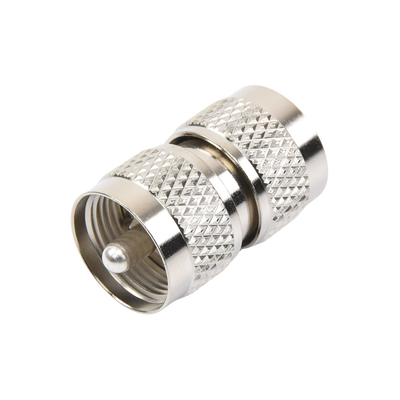 Adaptador Barril en Línea, de Conector UHF Macho (PL-259) a UHF Macho (PL-259), Níquel/ Plata/ Teflón. Adaptador Barril en Línea, de Conector UHF Macho (PL-259) a UHF Macho (PL-259), Níquel/ Plata/ Teflón.