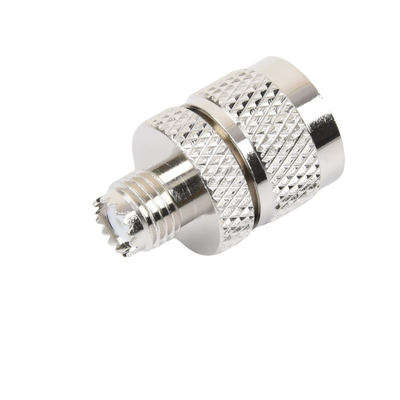 Adaptador en Línea de Conector Mini UHF Hembra a UHF Macho (PL-259), Níquel/ Oro/ Teflón.