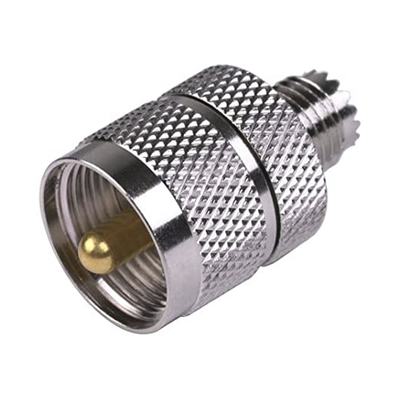 Adaptador en Línea de Conector Mini UHF Hembra a UHF Macho (PL-259), Níquel/ Oro/ Teflón.