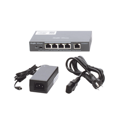 Switch Administrable PoE con 5 puertos Gigabit, 4 PoE 802.3af/at, gestión gratuita desde la nube, 54w Switch Administrable PoE con 5 puertos Gigabit, 4 PoE 802.3af/at, gestión gratuita desde la nube, 54w