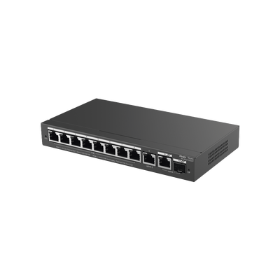 Switch Administrable con 8 puertos Gigabit PoE, 2 Uplinks Gigabit (1 SFP), gestión gratuita desde la nube Switch Administrable con 8 puertos Gigabit PoE, 2 Uplinks Gigabit (1 SFP), gestión gratuita desde la nube