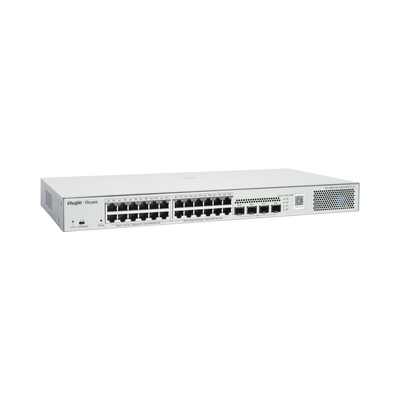 Switch Administrable L2 PoE+ hasta 370W, 24 Puertos Eth 1G, 4 puertos SFP 1G, Administración Remota en la Nube.