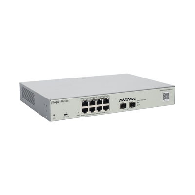 Switch Administrable PoE Capa 2 con 8 puertos Gigabit PoE 802.3af/at + 2 SFP para fibra 1Gb, gestión gratuita desde la nube, 125w