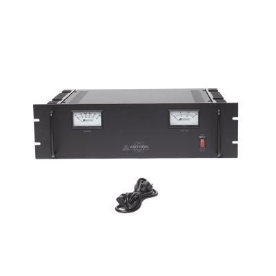 Fuente de poder 13.8Vcc, 50A, lineal regulada con circuito cargador de baterías, medidores, para instalación en rack