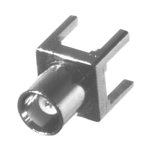 Conector MCX Hembra de Montaje Vertical para PCB, con Terminal y 4 Patas, Níquel/ Oro/ Teflón.