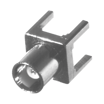 Conector MCX Hembra de Montaje Vertical para PCB, con Terminal y 4 Patas, Níquel/ Oro/ Teflón.