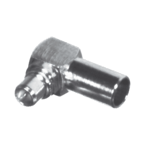 Conector MMCX Macho en Ángulo Recto para Soldar en Cable Semi-Rígido de 0.085", Grupo SR1, Oro/ Oro/ Teflón.