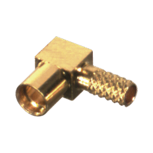 Conector MMCX Hembra en Ángulo Recto de Anillo Plegable para Cable RG-174/U, Grupo B, Oro/ Oro/ Teflón.