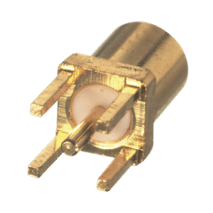 Conector MMCX Hembra para Montaje Vertical con 4 Patas y Terminal para soldar en PCB, Oro/ Oro/ Teflón.