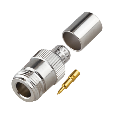 Conector N Hembra Inverso de Anillo Plegable para Cables 9913, RG-8/U, LMR-400, Grupo I, Níquel/ Oro/ Teflón. Conector N Hembra Inverso de Anillo Plegable para Cables 9913, RG-8/U, LMR-400, Grupo I, Níquel/ Oro/ Teflón.