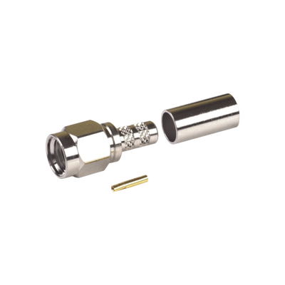 Conector SMA Macho Inverso, de Anillo Plegable para RG-58/U, Niquel /Oro /Teflón.