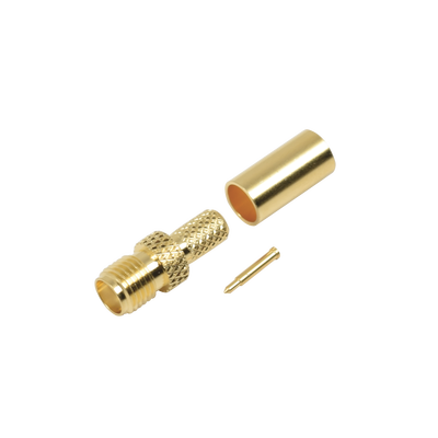 Conector SMA hembra inverso de anillo plegable para cable RG-58/U, Oro/ Oro Teflón. Conector SMA hembra inverso de anillo plegable para cable RG-58/U, Oro/ Oro Teflón.