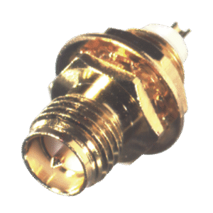 Conector SMA Hembra Inverso de Montaje Frontal en Panel, D-Plano, Soldable, Oro/ Oro/ Teflón.