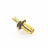 Conector SMA Hembra Inverso de Chasis en D Plano, Anillo Plegable para Cable RG-142/U, Oro/ Oro/ Teflón.
