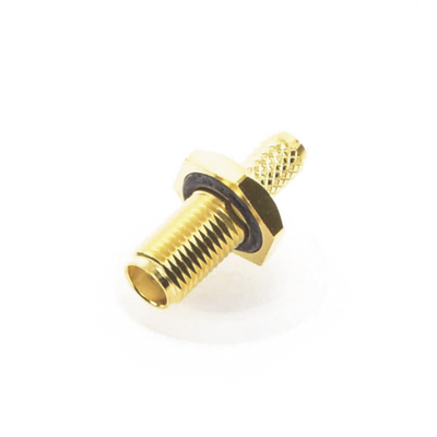 Conector SMA Hembra Inverso de Chasis en D Plano, Anillo Plegable para Cable RG-142/U, Oro/ Oro/ Teflón.