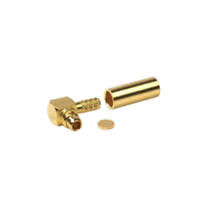 Conector MMCX Macho Inverso en Ángulo Recto para RG-174/U, Grupo B, Oro/ Oro/ Teflón.