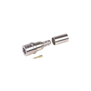 Conector QMA (Quick Mate) Macho, Anillo Plegable en RG-58/U, LMR-195, Bronce Blanco/Oro/Teflón.