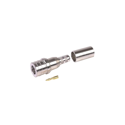 Conector QMA (Quick Mate) Macho, Anillo Plegable en RG-58/U, LMR-195, Bronce Blanco/Oro/Teflón.