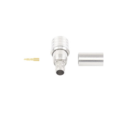 Conector QMA (Quick Mate) Macho, Anillo Plegable para RG-8/X, LMR-240, Bronce Blanco/Oro/Teflón.