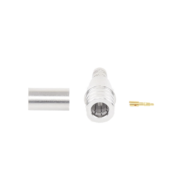 Conector QMA (Quick Mate) Macho, Anillo Plegable para RG-8/X, LMR-240, Bronce Blanco/Oro/Teflón.