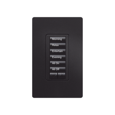 Teclado seetouch 6 botones, 2 botones subir/bajar, programe escenas diferentes en cada botón, color negro. Teclado seetouch 6 botones, 2 botones subir/bajar, programe escenas diferentes en cada botón, color negro.