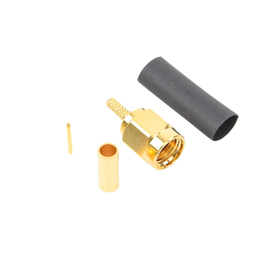 Conector SMA Macho de Anillo Plegable para Cables RG-174/U, 8216, Oro/ Oro/ Teflón.