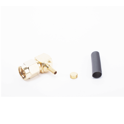 Conector SMA Macho en Ángulo Recto Para RG-174/U, Grupo B, Oro/ Oro/ Teflón.