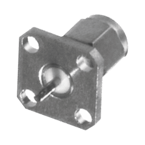 Conector SMA Macho de Montaje en Panel de 4 Perforaciones y Terminal Soldable, Níquel/ Oro/ Teflón.â€‹