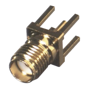 Conector SMA Hembra de Montaje Vertical con Terminal y 4 Patas Largas para PCB, Oro/Oro/Teflón.