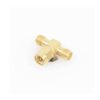Adaptador en T, de Conector SMA Macho a Doble SMA Hembras, Oro/ Oro/ Teflón.