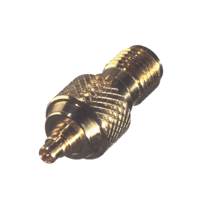 Adaptador en Línea, de Conector SMA Hembra a MMCX Macho, Oro/ Oro/ Teflón. Adaptador en Línea, de Conector SMA Hembra a MMCX Macho, Oro/ Oro/ Teflón.