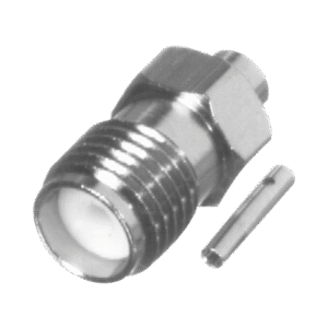 Conector SMA Hembra en Línea para Cable Semi-Rígido de 0.085" de Diámetro, Grupo SR1, Níquel/ Oro/ Teflón.