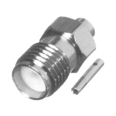 Conector SMA Hembra en Línea para Cable Semi-Rígido de 0.085" de Diámetro, Grupo SR1, Níquel/ Oro/ Teflón.