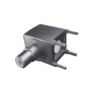 Conector SMB Hembra (PIN Macho) en Ángulo Recto para Montaje en PCB, 4 Patas, Níquel/ Oro/ Teflón.â€‹
