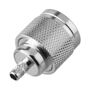 Conector N Macho de Rosca Izquierda, Anillo Plegable para Cable RG-58/U, Grupo C, Níquel/ Oro/ Teflón.