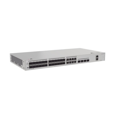 Switch de Distribución/Core Gigabit Administrable Capa 3 / 24 puertos 1GE SFP ( Combo con 8 Puertos 10/100/1000 Mbps) / 4 Puertos 10GE SFP+ Uplink / ERPS / Rutas Estáticas / iStack / Administración Nube Gratis