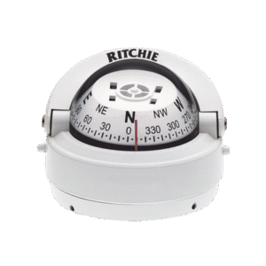 Brújula serie Explorer en color blanco para montaje en superficie, cuenta con iluminación nocturna color verde.