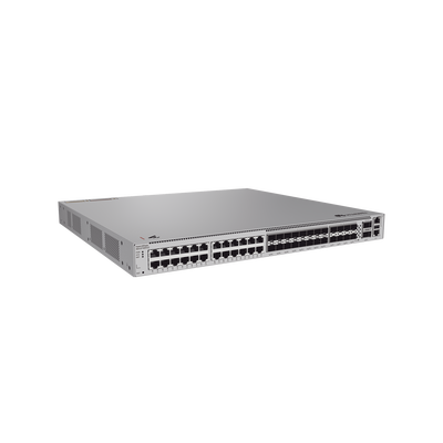 Switch Empresarial Core Híbrido Administrable Capa 3 / 24 puertos 10/100/1000 mbps / 16 Puertos SFP+ 10GE / 8 Puertos 25GE SFP28 / 2 Puertos 40/100GE QSFP28 / iStack / Ruteo Dinamico (RIP, OSPF, IS-IS y BGP) / Fuente redundante / Nube Gratis