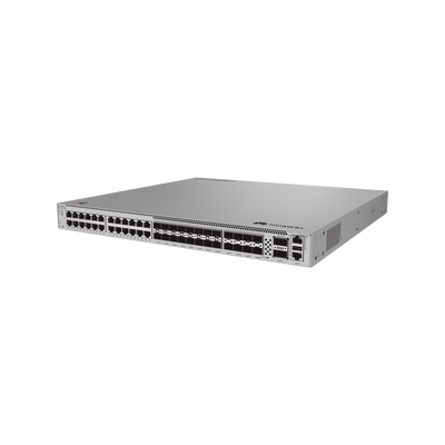 Switch Empresarial Core Híbrido Administrable Capa 3 / 24 puertos 10/100/1000 mbps / 16 Puertos SFP+ 10GE / 8 Puertos 25GE SFP28 / 2 Puertos 40/100GE QSFP28 / iStack / Ruteo Dinamico (RIP, OSPF, IS-IS y BGP) / Fuente redundante / Nube Gratis