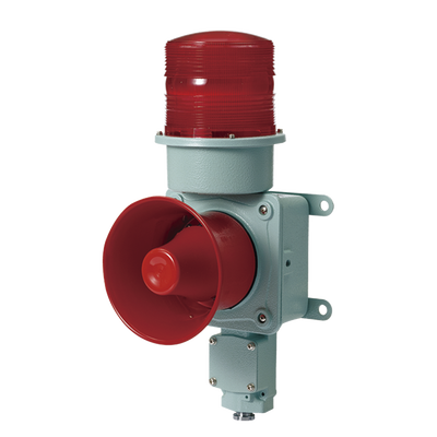 Combinación de baliza LED color roja con sirena electrónica para aplicaciones de la industria pesada máx.114 dB a 120 VCA Combinación de baliza LED color roja con sirena electrónica para aplicaciones de la industria pesada máx.114 dB a 120 VCA