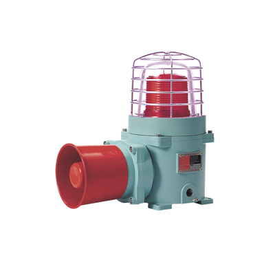 Combinación de baliza LED color Rojo con patrón fijo y flasheante con sirena electrónica, máx. 118 dB para zonas peligrosas a 120 VCA