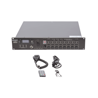 Controlador de Evacuación Por Voz | 500 W | 8 Zonas independientes | 4 entradas de audio y 2 entradas de micrófono