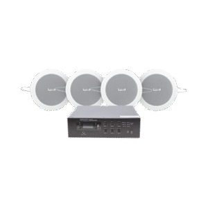 KIT de Amplificador de 120W para Escritorio | 4 Altavoces de Plafón de 4in | 3 - 6W | Sistema 70/100V